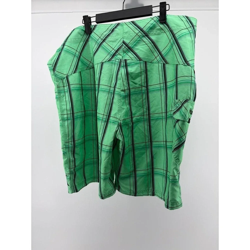Hurley Grid Board Shorts, Green/Black, Beach,‎ Vacation, Men's Size 38